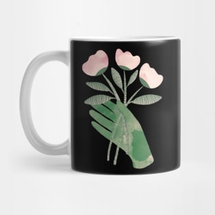 Green hand with powder pink flowers for you Mug